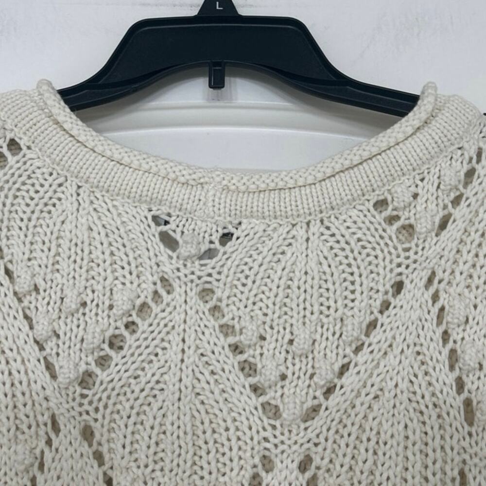 Cream Crochet Open Knit Boxy Sweater Boho Coastal Cottagecore Large NWT Neutral - Picture 8 of 13